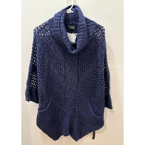 BCBG Maxazria Women's All Navy Blue Turtle Neck Poncho Sweater Size S/M NWT